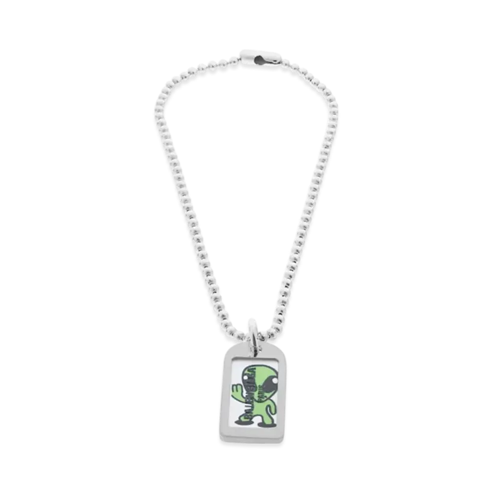 BALENCIAGA Darling Hi There Necklace "Silver/Green"