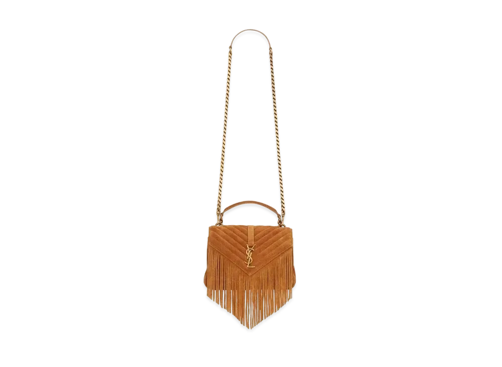 Saint Laurent College Medium Chain Bag In Light Suede With Fringes "Cinnamon"