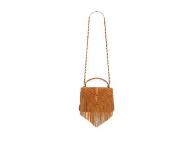 Saint Laurent College Medium Chain Bag In Light Suede With Fringes "Cinnamon"