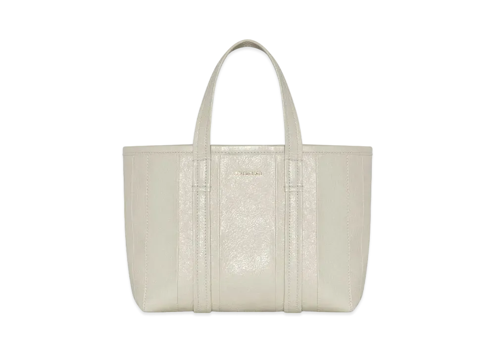 BALENCIAGA Barbes Small East-west Shopper Bag In Striped Patchwork Arena Lambskin "White"