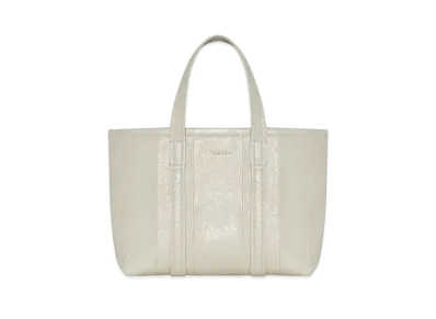 BALENCIAGA Barbes Small East-west Shopper Bag In Striped Patchwork Arena Lambskin "White"