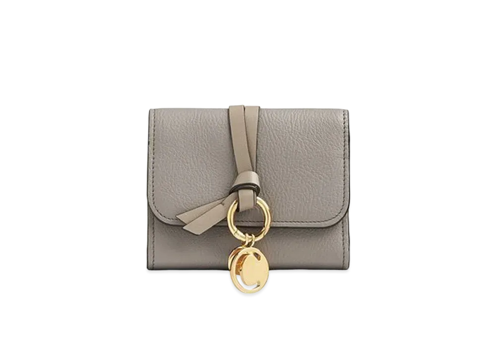 Chloe Alphabet Small Tri Fold Wallet With Leather Link In Grained & Smooth Calfskin "Cashmere Grey"