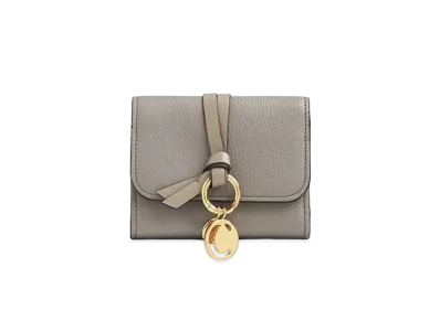 Chloe Alphabet Small Tri Fold Wallet With Leather Link In Grained & Smooth Calfskin "Cashmere Grey"