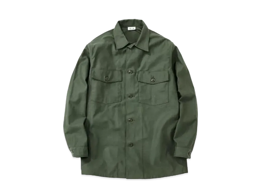 THE REAL McCOY'S SHIRT, MAN'S, COTTON SATEEN, OLIVE GREEN SHADE 107 "Olive"