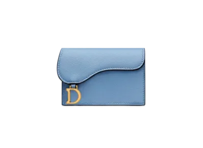 Dior Saddle Flap Card Holder Cornflower Blue Goatskin "Cornflower Blue"