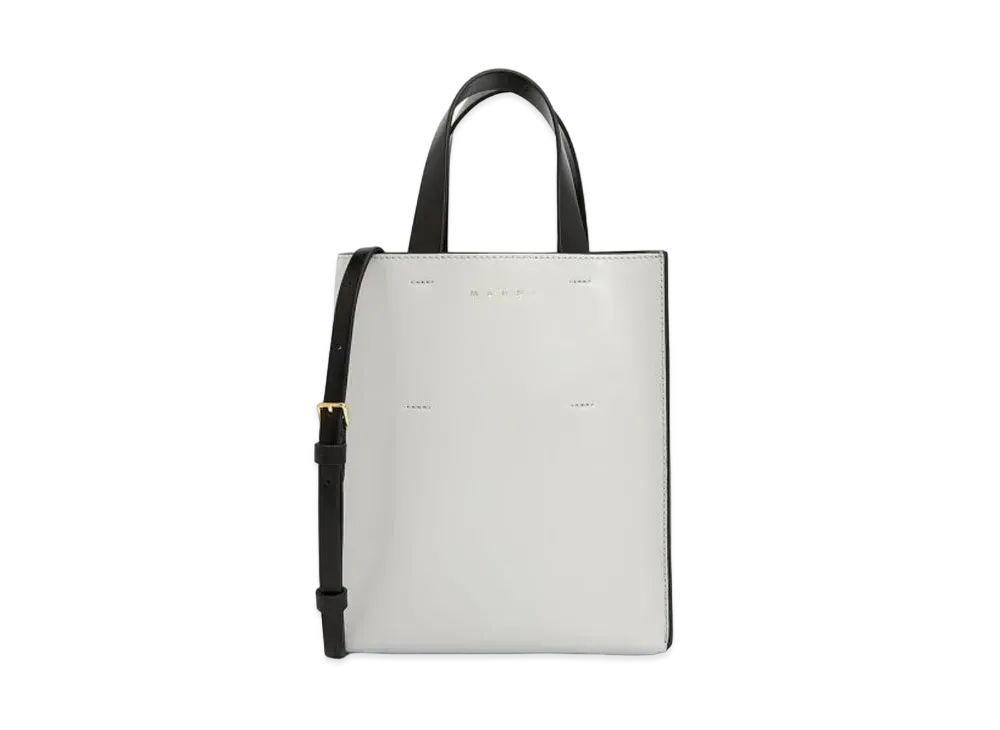 Marni Calf Leather Mini Museo Tote Bag "White/Black"
