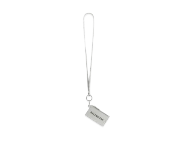 BALENCIAGA Cash Card Case On Keyring Metallized "Silver"