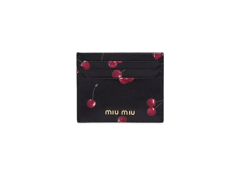 MIU MIU Printed Madras Leather Card Case "Black/Red"