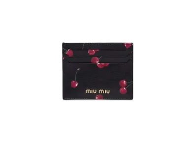 MIU MIU Printed Madras Leather Card Case "Black/Red"