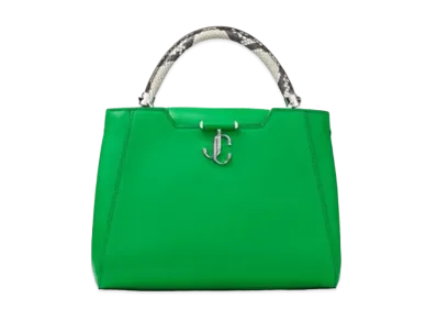 Jimmy Choo Varenne Top Handle M Smooth Calf Leather Top Handle Bag With Elaph Snake Handle "Malachite/Roccia"