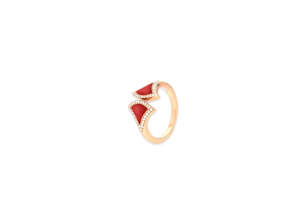 BVLGARI Divas' Dream Ring With Pave Diamonds "Pink Gold/Carnelian"