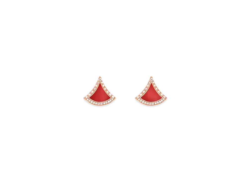 BVLGARI Divas' Dream Earrings With Pave Diamonds "Pink Gold/Carnelian"