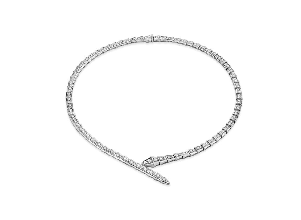 BVLGARI Serpenti Necklace Pave Diamond 18K "White Gold"