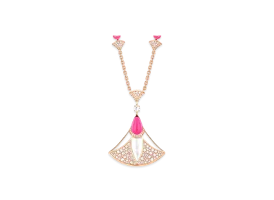 BVLGARI Divas' Dream Necklace With Pave Diamonds and Mother of Pearl and Rubellite "Pink Gold"