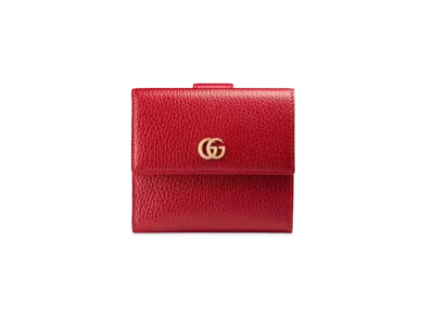 GUCCI GG Marmont Leather French Flap Wallet "Red"