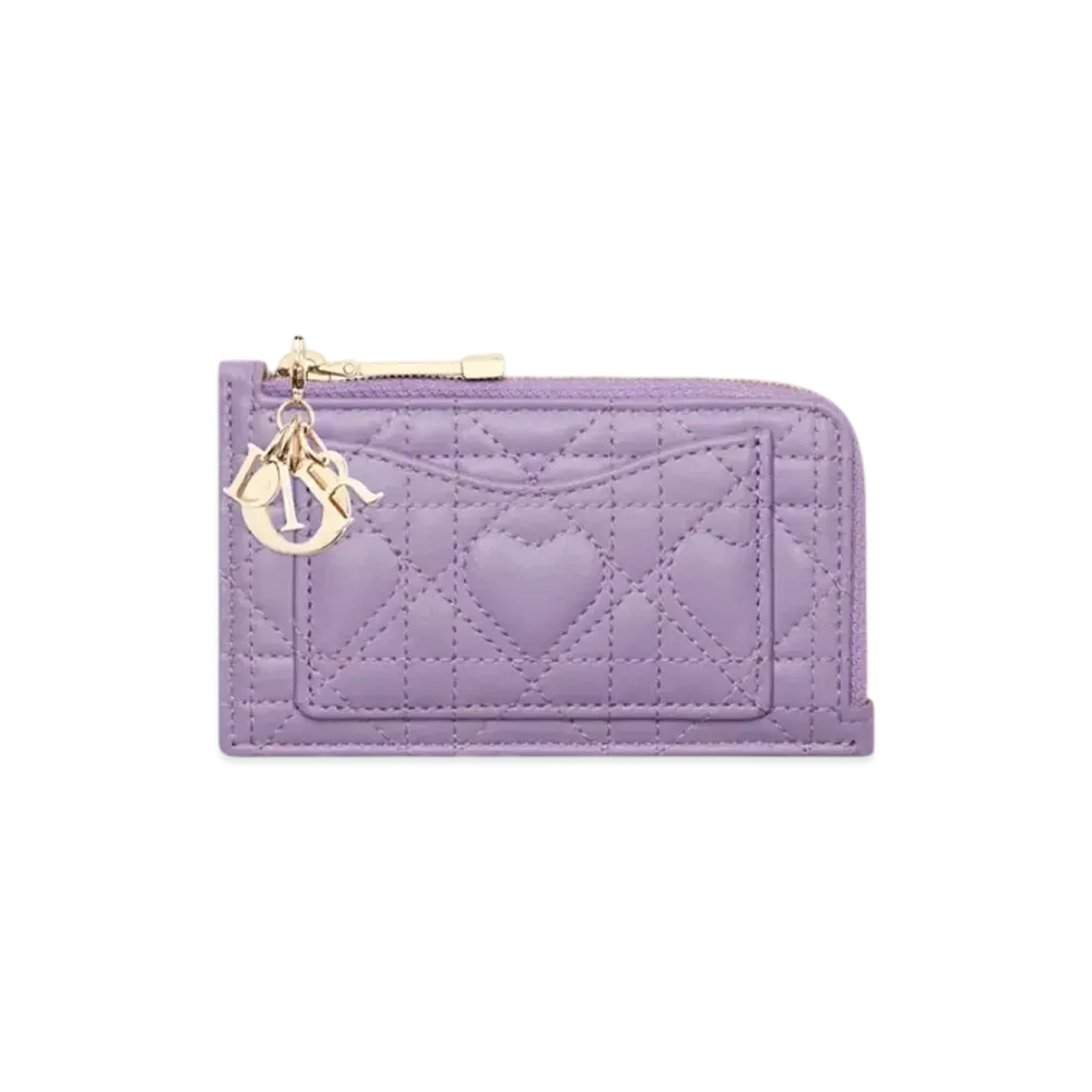 Dior Lady Dior Cosmos Zip Card Holder Heart Cannage Lambskin Japan Exclusive "Lilac"