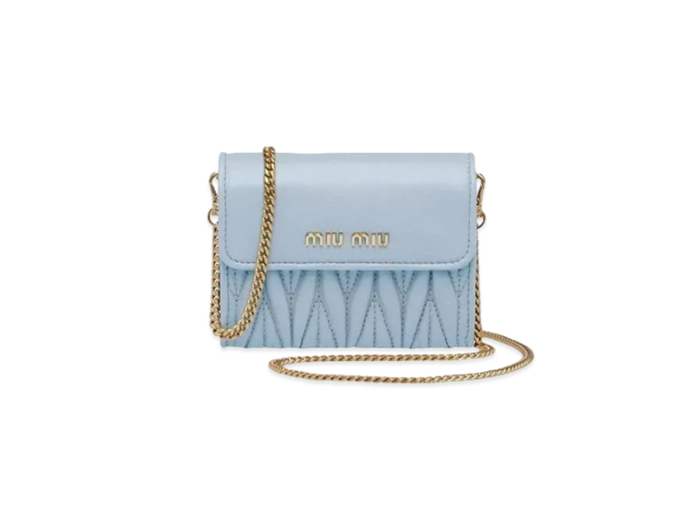 MIU MIU Shoulder Strap With Nappa Leather Wallet "Sky Blue"