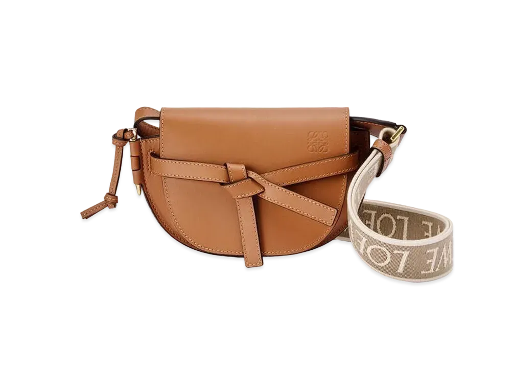 LOEWE Mini Gate Dual Bag In Soft Calfskin And Jacquard "Tan"