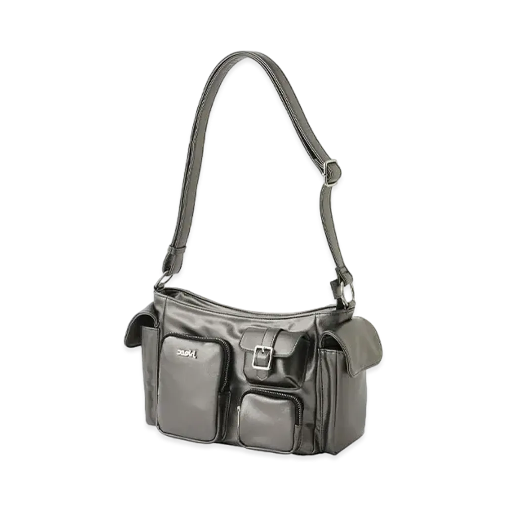 X-Girl Multi Pocket X-Girl Faux Leather Hand Bag "Grey"