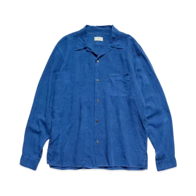 KAPITAL Soft Linen Open Collar Shirt "Blue"