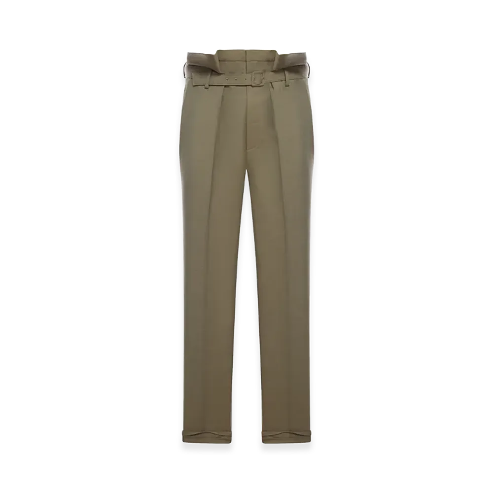 Saint Laurent Paperbag Pants In Wool Gabardine "Green"