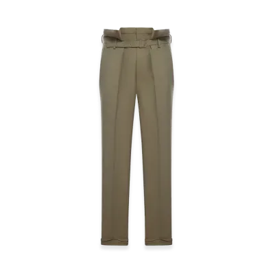 Saint Laurent Paperbag Pants In Wool Gabardine "Green"