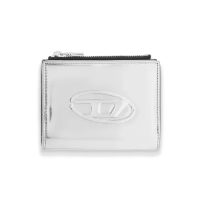 Diesel Bi-Fold Zip Cow Leather Bifold Wallet "Silver"