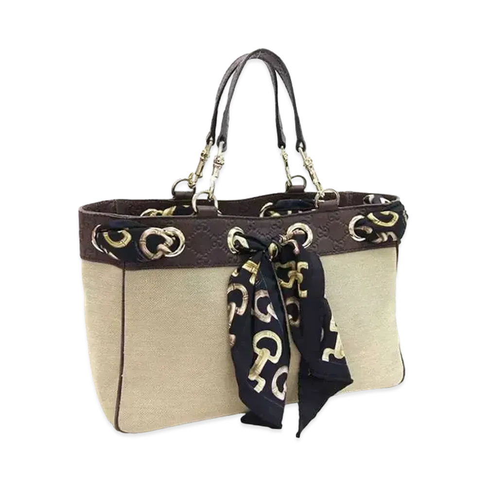 GUCCI Canvas Tote Bag With Scarf "Brown"