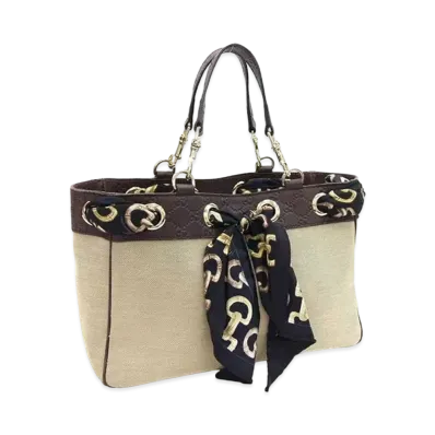 GUCCI Canvas Tote Bag With Scarf "Brown"