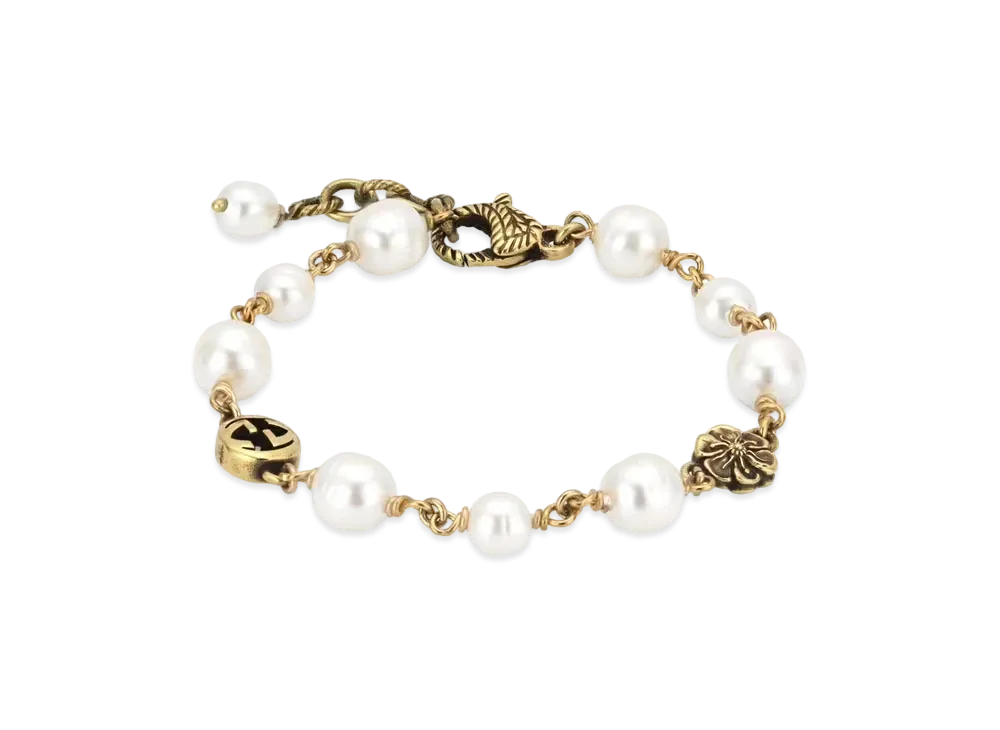 GUCCI Interlocking G Flower Pearl Bracelet