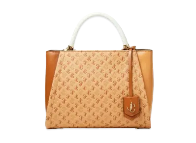 Jimmy Choo Varenne Top Handle M JC Logo Pattern And Calf Leather Top Handle Bag With JC Logo "Caramel Mix"