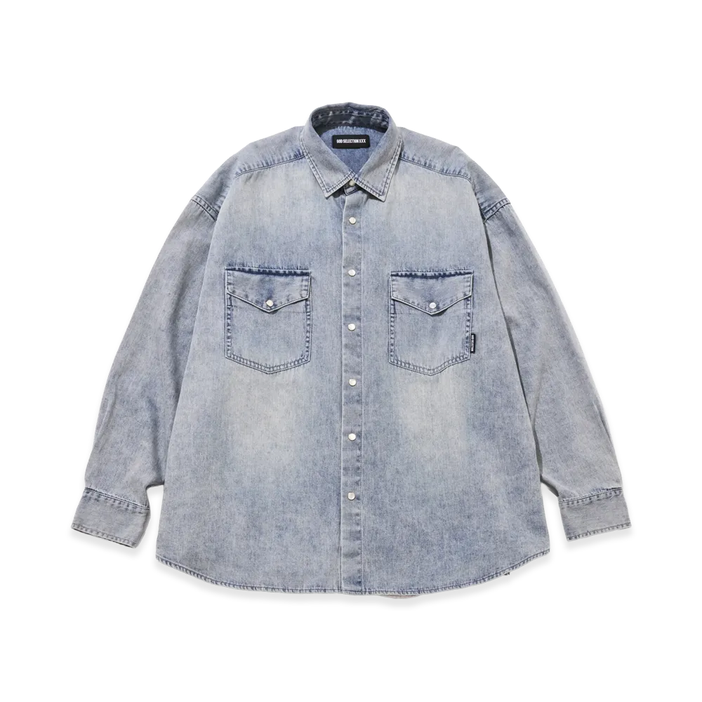 GOD SELECTION XXX Women's Vintage like Washed Denim Shirt GXL-S26-SH-02 "Blue"