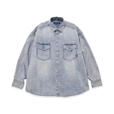 GOD SELECTION XXX Women's Vintage like Washed Denim Shirt GXL-S26-SH-02 "Blue"