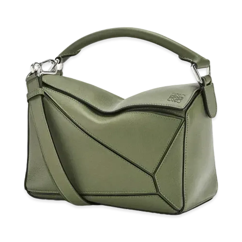 LOEWE Small Puzzle Bag In Classic Calfskin "Avocado Green"