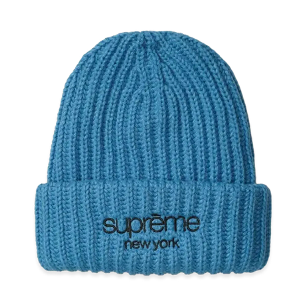 Supreme Classic Logo Chunky Ribbed Beanie "Light Blue" (24FW)