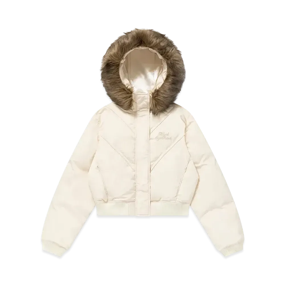 BlackEyePatch Embroidered Faux Fur Hooded Jacket "White"
