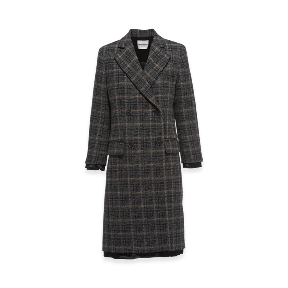 MIU MIU Women's Double Breasted Plaid Coat "Ebony"
