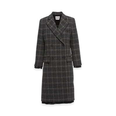 MIU MIU Women's Double Breasted Plaid Coat "Ebony"