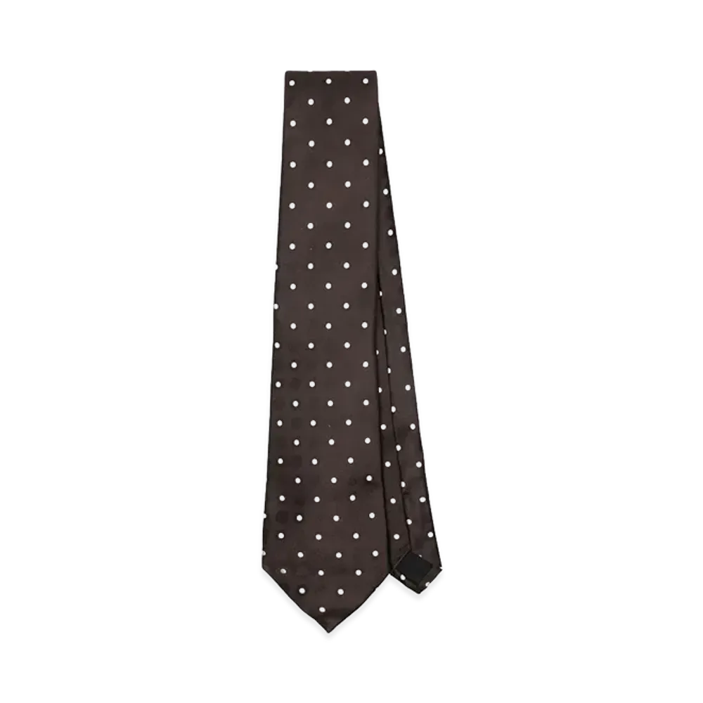 Saint Laurent Women's Polka Dot Silk Tie "Brown"