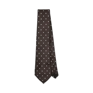 Saint Laurent Women's Polka Dot Silk Tie "Brown"