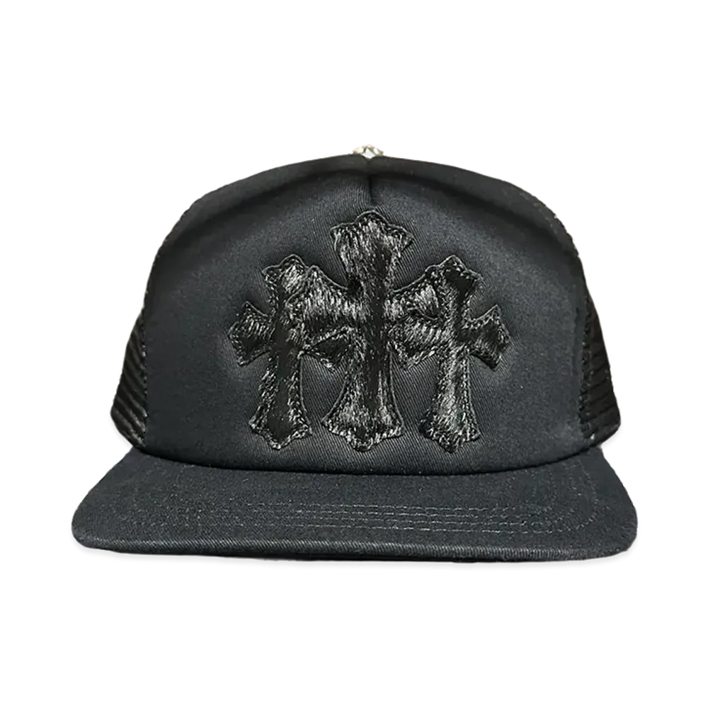 Chrome Hearts Calf Hair Cemetery Cross Mesh Trucker Hat "Black"