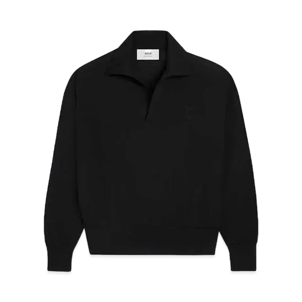 AMI PARIS Extra Fine Merino Wool Polo Shirt "Black"