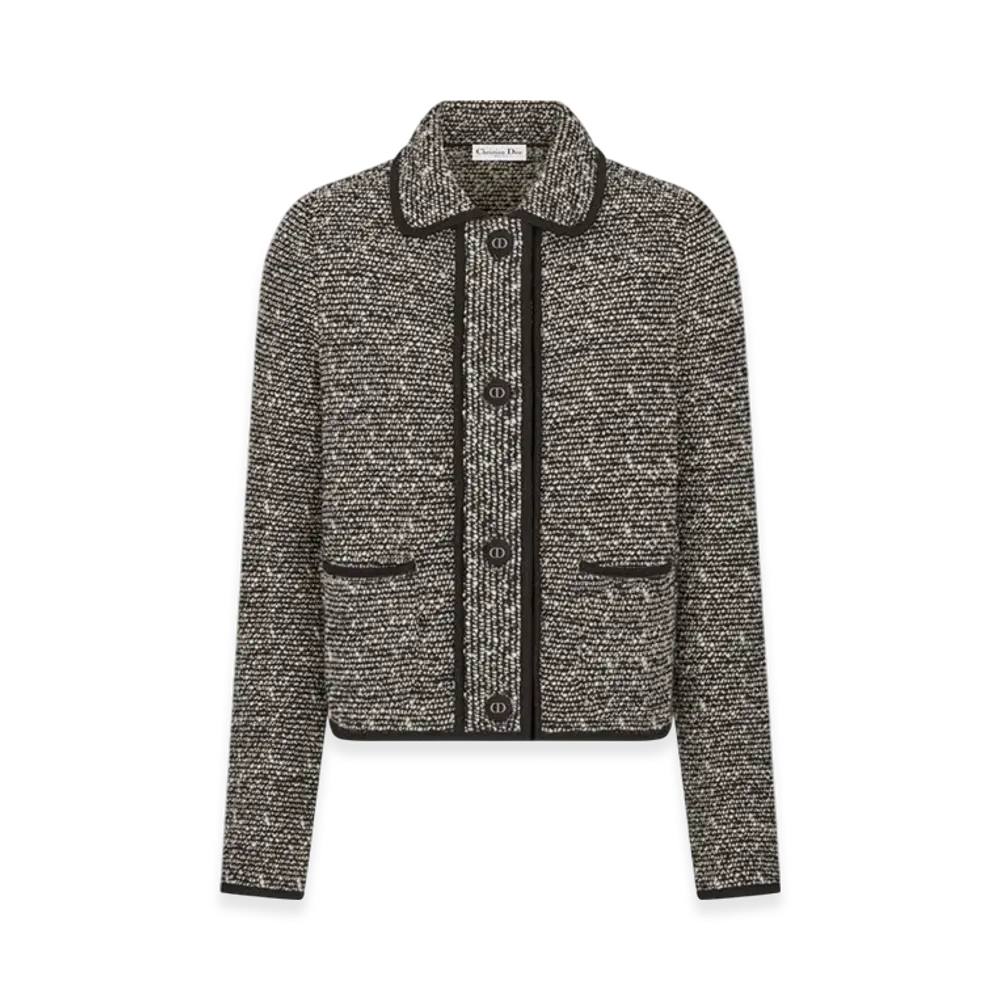 Dior Women's Wool Blend Heathered Textured Knit Jacket "Black"