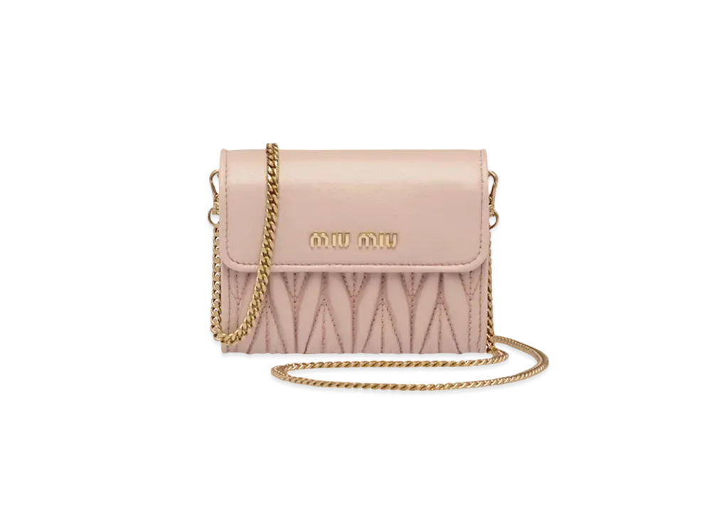 MIU MIU Shoulder Strap With Nappa Leather Wallet "Beige Pink"