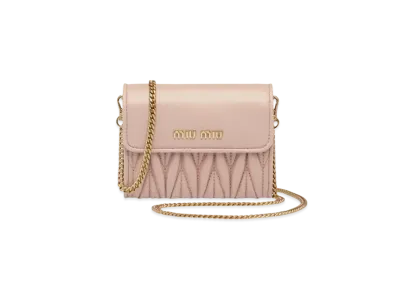 MIU MIU Shoulder Strap With Nappa Leather Wallet "Beige Pink"