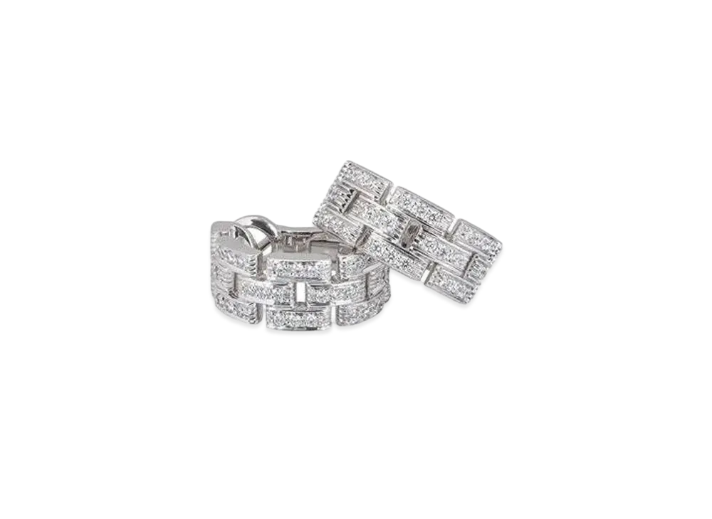 Cartier Maillon Panthere Earrings, 3 Diamond-Paved Rows