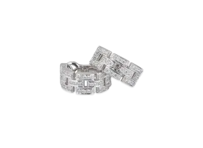 Cartier Maillon Panthere Earrings, 3 Diamond-Paved Rows