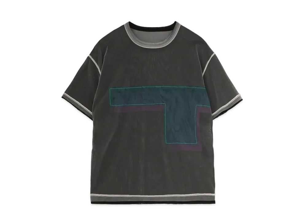 Yohji Yamamoto Y's POLYESTER TULLE PARTIAL FOURFOLD 2 SET SHORT SLEEVE T "Gray"