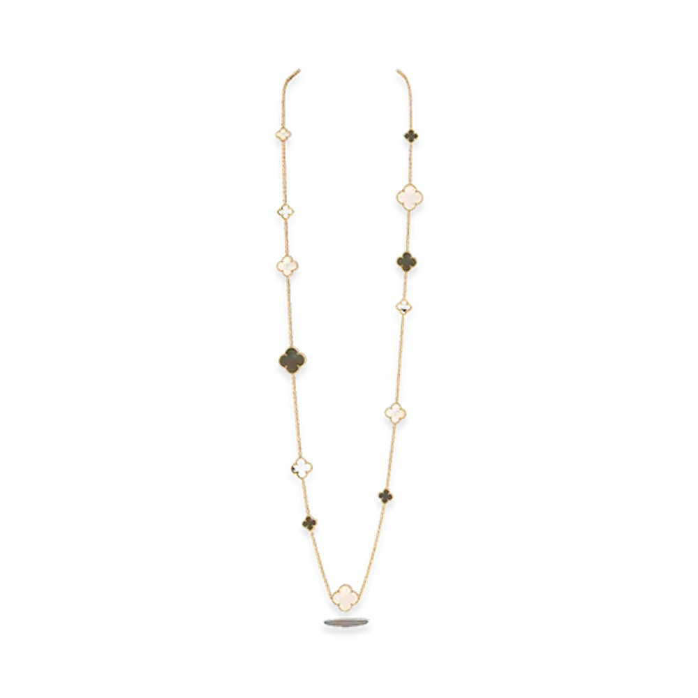 Van Cleef & Arpels Magic Alhambra long necklace 16 motifs "18K Yellow gold/Onyx/Mother-of-pearl"