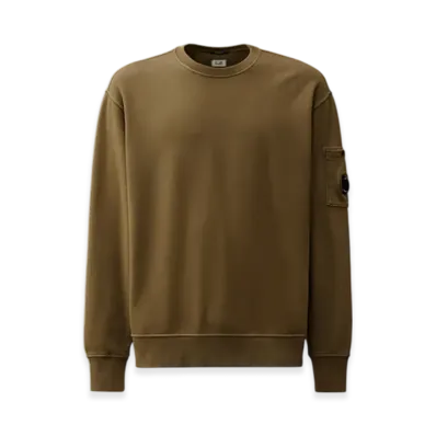C.P. Company Brushed and Emerized Diagonal Fleece Crewneck Lens Sweatshirt "Ivy Green"
